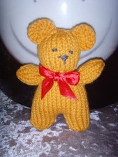 NEW mini handmade golden yellow teddy bear 6 inches tall  RED RIBBON