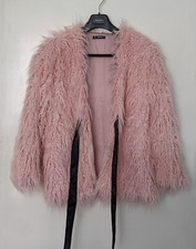 Pink Shaggy faux fur jacket coat, size S - (01)