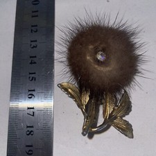 Vintage Costume Jewellery. 1950s Brooch Made Of Mink Fur & Metal Floral Style