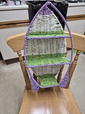 Vintage Painted Straw/Wicker Rocket/Space Ship Wall Hanging Shelf Unit