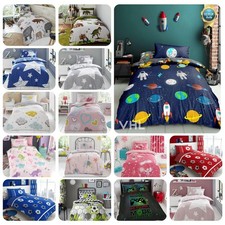 Kids Dinosaur Unicorn Duvet Cover Cosy Warm Boys Girls Bedding Set & Curtains