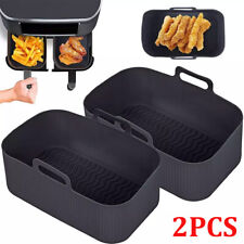2Pcs Air Fryer Silicone Pot Rectangle Baking Tray Basket Liners Insert Dish UK