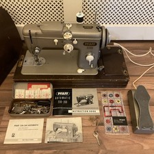 Vintage Pfaff 230 ZigzagSewing Machine + Foot Pedal + Accessories Tin + Case