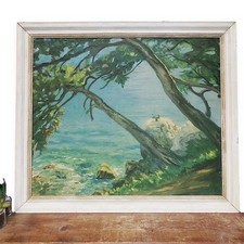Large Print by Winston Churchill Vintage Framed Seaside Landscape Painting Art