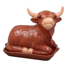 Ceramic Butter Dish & Lid Highland Cow Canister Container Food Storage Gift Idea