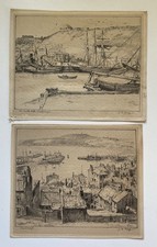 Pair Of J.W. King Etchings, Scarborough Harbour c.1900