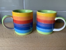 Whittards Expresso Namaste Multicoloured Hand Painted Striped Coffee Cups  x 2
