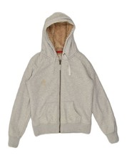 JACK WILLS Womens Sherpa Graphic Zip Hoodie Sweater UK 12 Medium Grey AF12