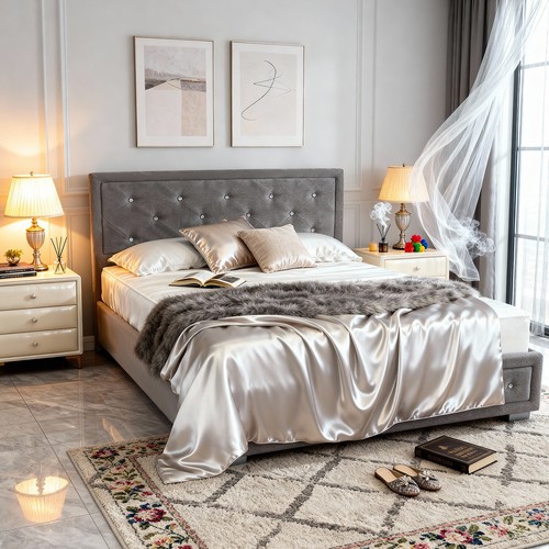 Fabric diamante ottoman bed - fabric,