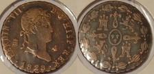 1828 SPAINISH (SEGOVIA) FERNANDO VII 4 MARAVEDIS