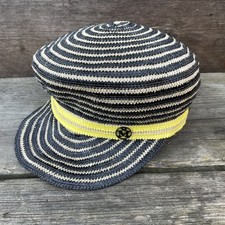 MAISON MICHEL STRAW STYLE ABBY SAILOR CAP HAT - LARGE BLACK/BROWN/YELLOW