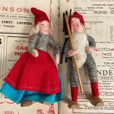 Vintage Scandi Nordic Folk Art Yarn & Wooden Decorative Christmas Dolls Figures