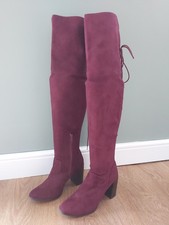 New VERY Burgundy Faux SUEDE Moleskin THIGH HIGH 3.5" High Heel BOOTS 7 40