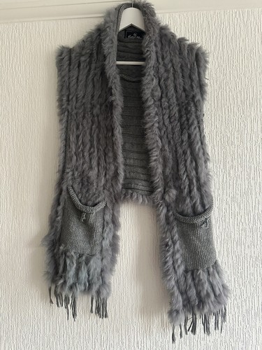 Grey real fur gilet pockets - real, 14