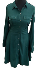 Oasis Green Dress Size 10 Viscose shirt style long sleeves womens 