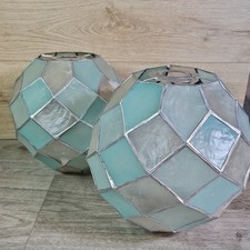 Pair of silver Capiz shell globe shaped lampshades with diamond pattern DAMAGED!