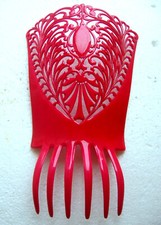 Large Spanish style mantilla hair comb in hot red celluloid