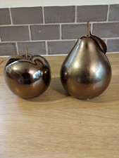Ceramic Metallic Glazed. Large Apple & Pear. Metal Stalks / Leaves  Vgc.