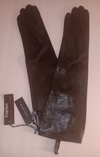 Ladies Long 100% SILK LINED Genuine Leather SNAKESKIN Gloves, Brown,  S/M