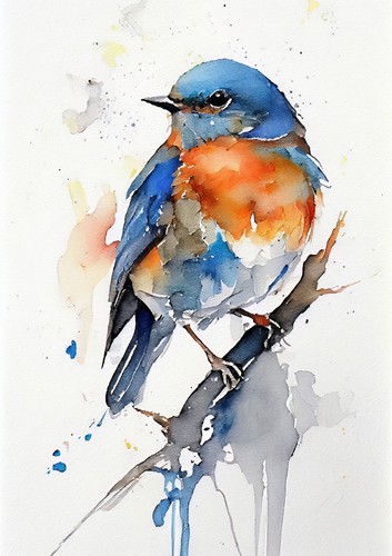 Blue bird twig - twig, 5"x7"