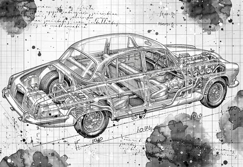 Line tech drawing jaguar - jaguar, mark