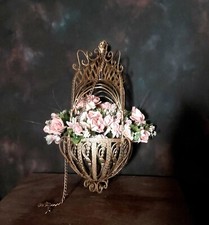 Antique Vintage Art Deco Heavy Ornate Garden cast iron, Hanging Flower Basket  M