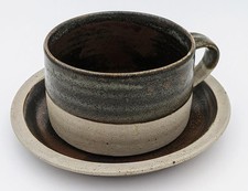 COLIN PEARSON LARGE STONEWARE STUDIO POTTERY CUP & SAUCER 20TH CENTURY