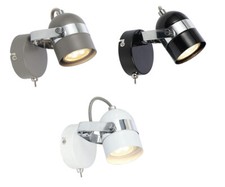 Bedside Wall Lamp GU10 Grey White Black Retro Light Fitting With Toggle Switch