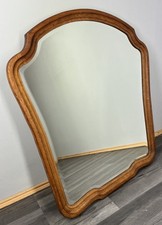 Vintage French Oak Wall Mirror with Curved Bevelled Frame Wall Decor LOT 4357