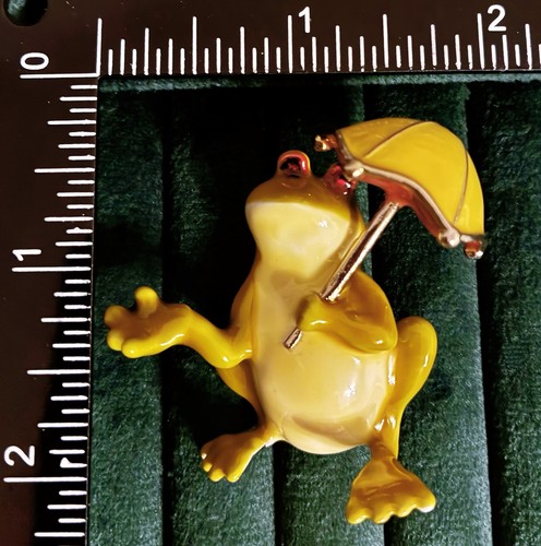Yellow enamel frog brooch pin - brooch,