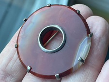 Antique Polished Agate & Silver Brooch (C463)