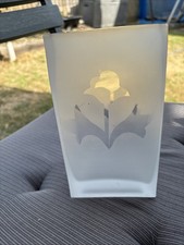 Rectangular Etched Glass Vase 18cm Tall 9x7cm At Neck Clear Rose Decoration