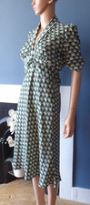 NANCY MAC GREEN DECO FAN 40s STYLE SABLE MIDI DRESS GOODWOOD REVIVAL SIZE 6
