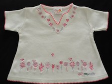 CUTEY COUTURE WHITE S/SLEEVE COTTON TOP PINK/LILAC FLORAL EMBROIDERY 18-24 MNTHS