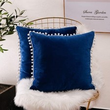 Set of 2 Pillowcases Velvet Sofa Cushion Covers-45x45cm_Dark blue
