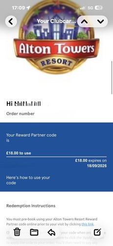 Alton towers voucher 18 - alton, £18