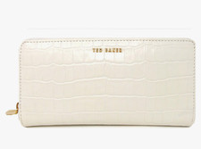 TED BAKER Large Purse Zip Around Imitation Ecru Croc Print Card Coins Note NEW
