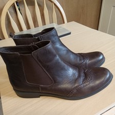 Hotter Comfort County Mens Brogue Boots Size 9 Brown Leather Side Zip Flats VGC