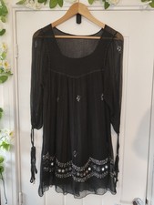Nomads Black Embellished Sheer Tunic Dress – One Size (Free)