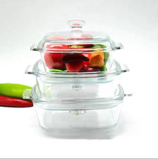 3 PCS Glass Casserole Dishes With Lids Oven Proof With Handles 0.8/1.2/1.5 Ltr