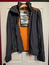 Superdry Original Windcheater Men's Jacket Size Large, Dark Grey w/ Orange Liner