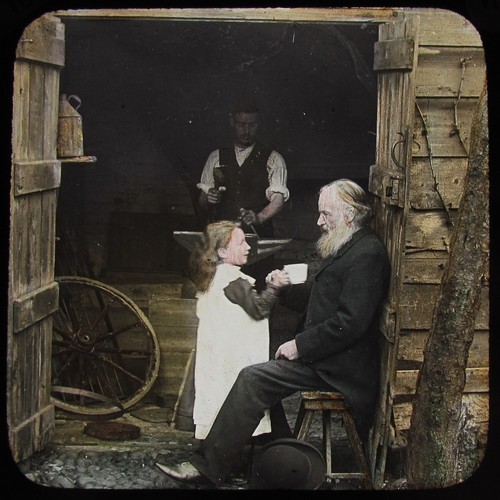 Glass magic lantern slide girl - glass,