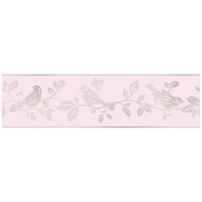 Fine Decor Glitz Glitter Leaf And Birds Pink And Silver Sparkle Border Wallpaper
