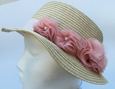 Ladies Cream Coloured Hat with Peach Flowers detail.