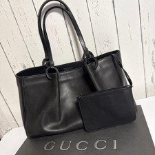 GUCCI Classic Handbag Shoulder Tote Bag Leather Black Vintage Logo From Japan