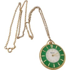 Vintage Trafalgar Swiss Made Pendant Watch Green Gold Chain