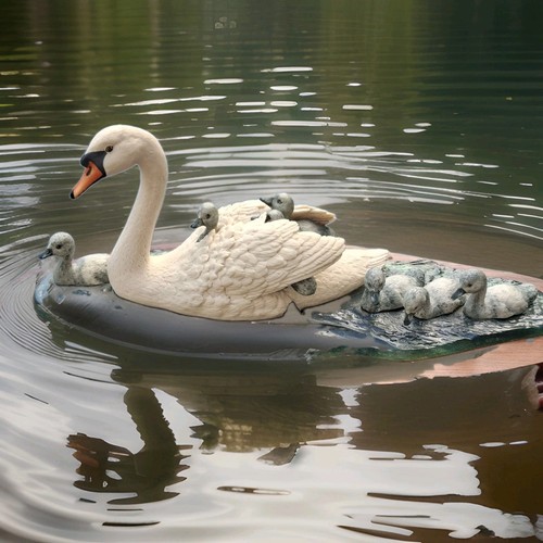 Swan and cygnets - swan, border