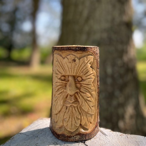 Hand carved wooden - , green