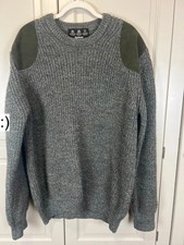 Mens Barbour 100% wool Tyne Sports Crew Derby chunky knit Jumper  Sweater L