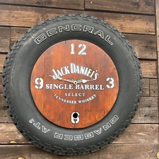 Huge 70cm +  Handmade Jack Daniels Tyre Bespoke Barn Style / Outdoor Wall Clock